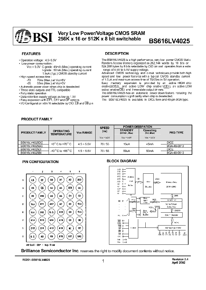 BS616LV4025_58020.PDF Datasheet