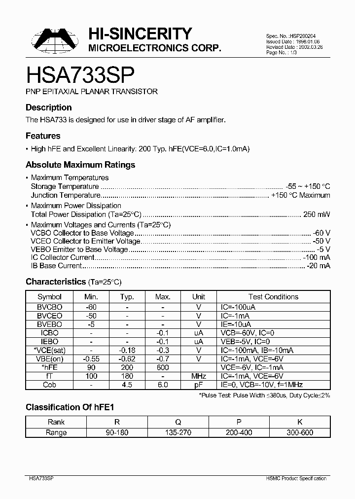 HSA733SP_46583.PDF Datasheet