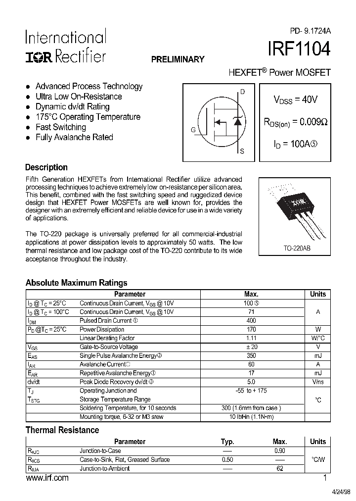 IRF1104_5727.PDF Datasheet