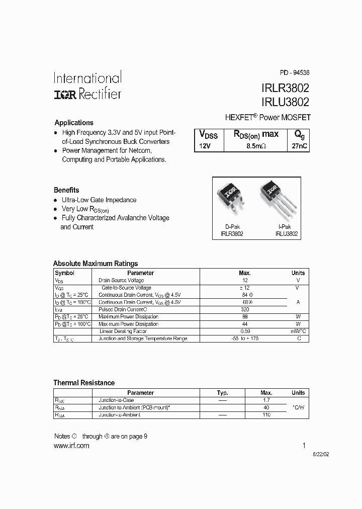 IRLU3802_62578.PDF Datasheet