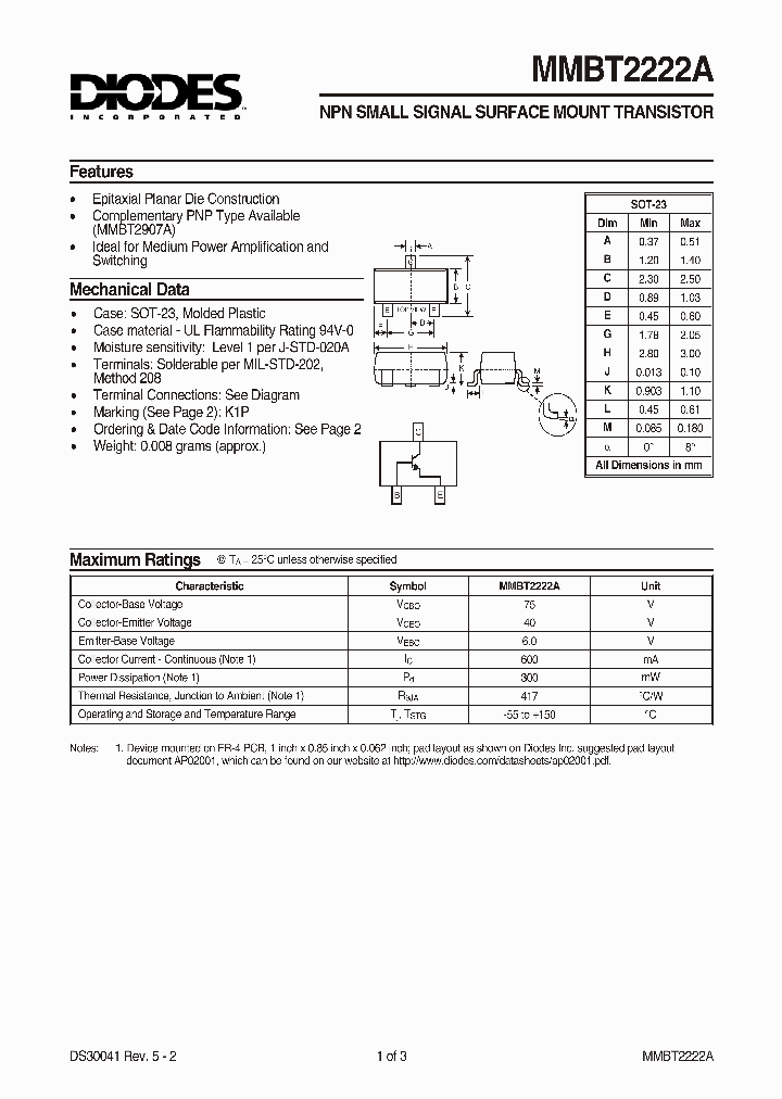 MMBT2222A-7_136750.PDF Datasheet