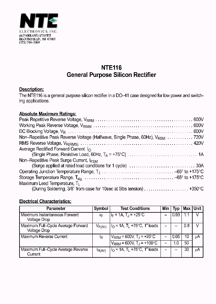 NTE116_69684.PDF Datasheet