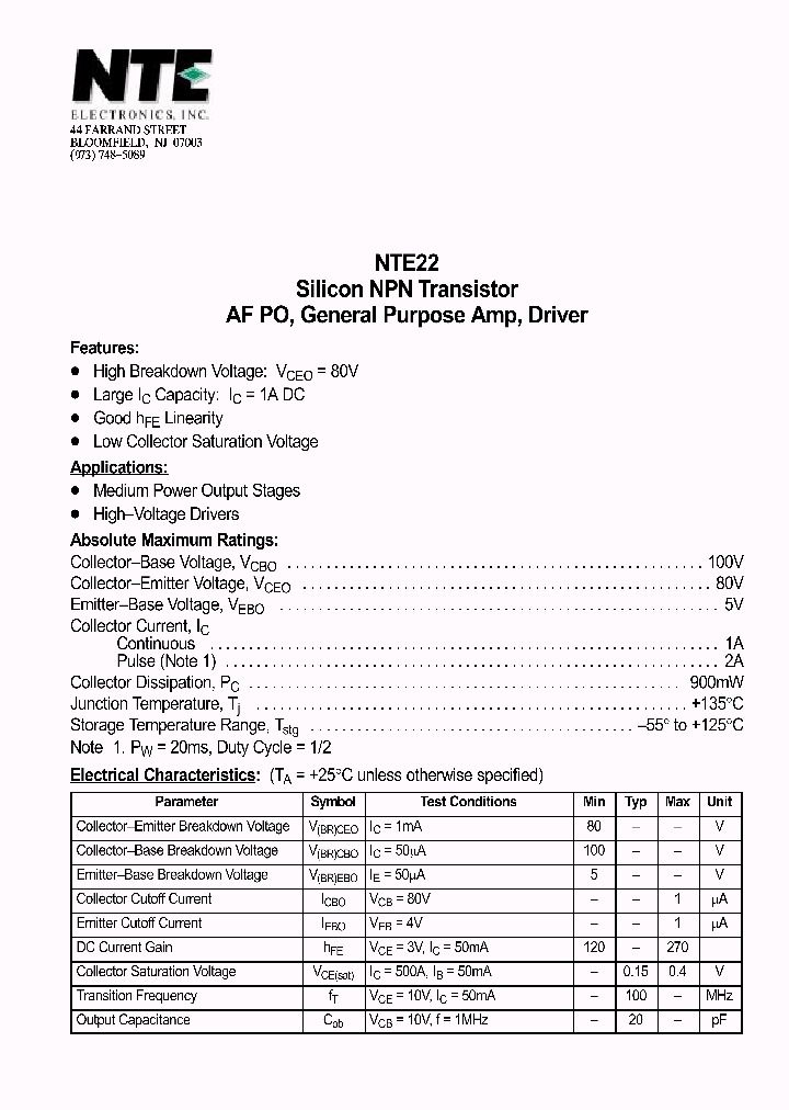 NTE22_69825.PDF Datasheet