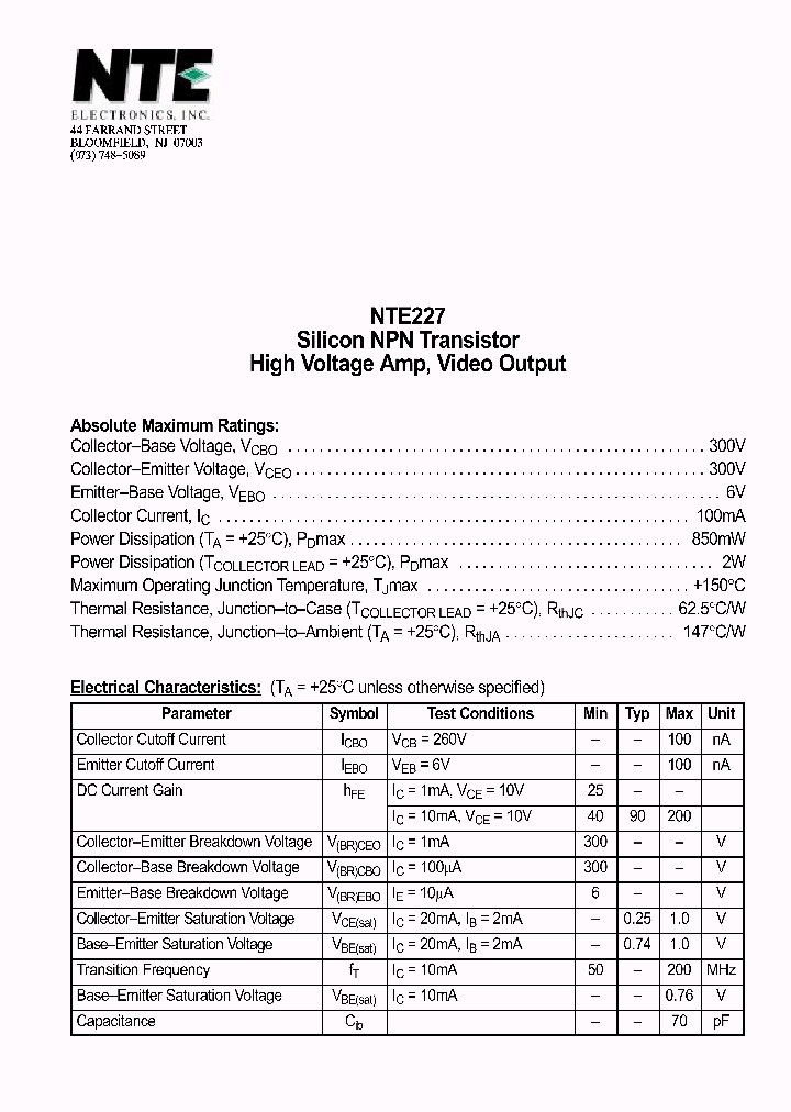 NTE227_69829.PDF Datasheet