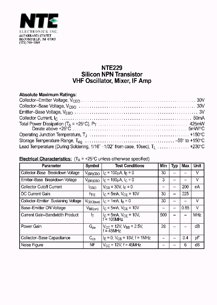 NTE229_69831.PDF Datasheet