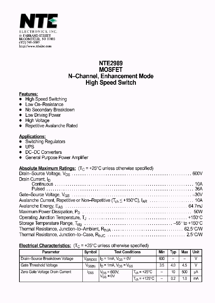 NTE2989_69901.PDF Datasheet