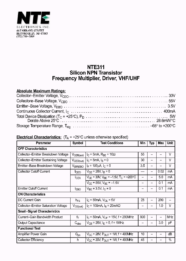 NTE311_69917.PDF Datasheet