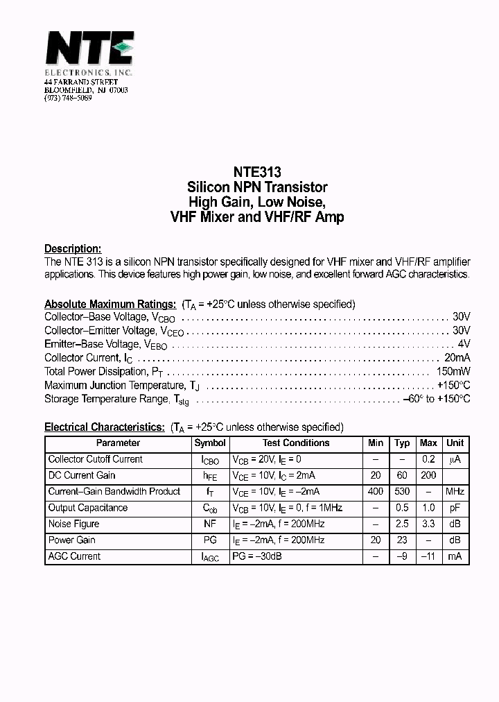 NTE313_69925.PDF Datasheet