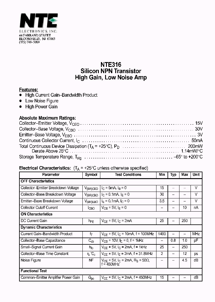 NTE316_69928.PDF Datasheet
