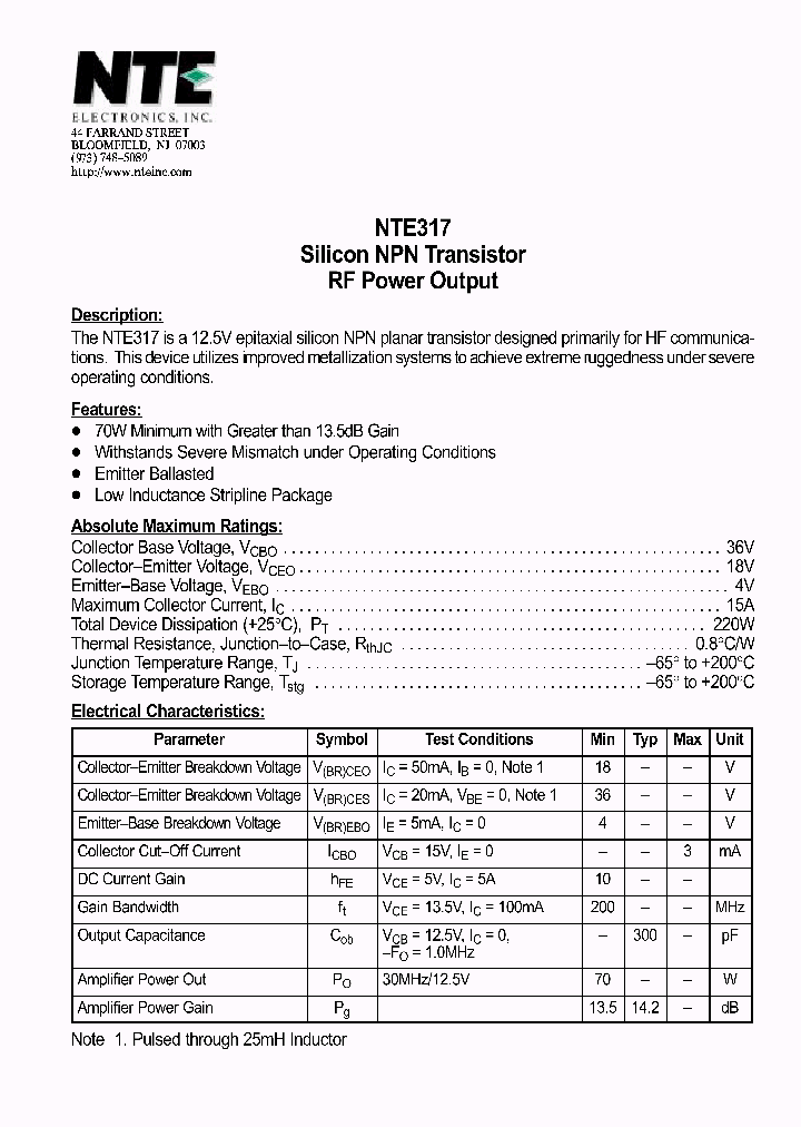 NTE317_69929.PDF Datasheet
