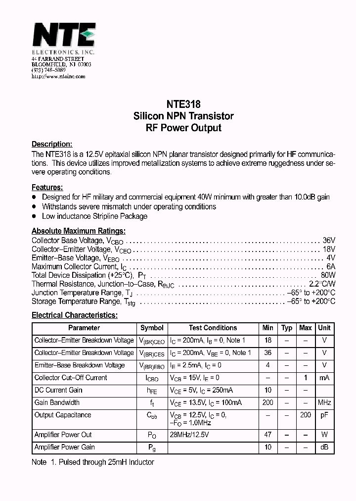 NTE318_69930.PDF Datasheet