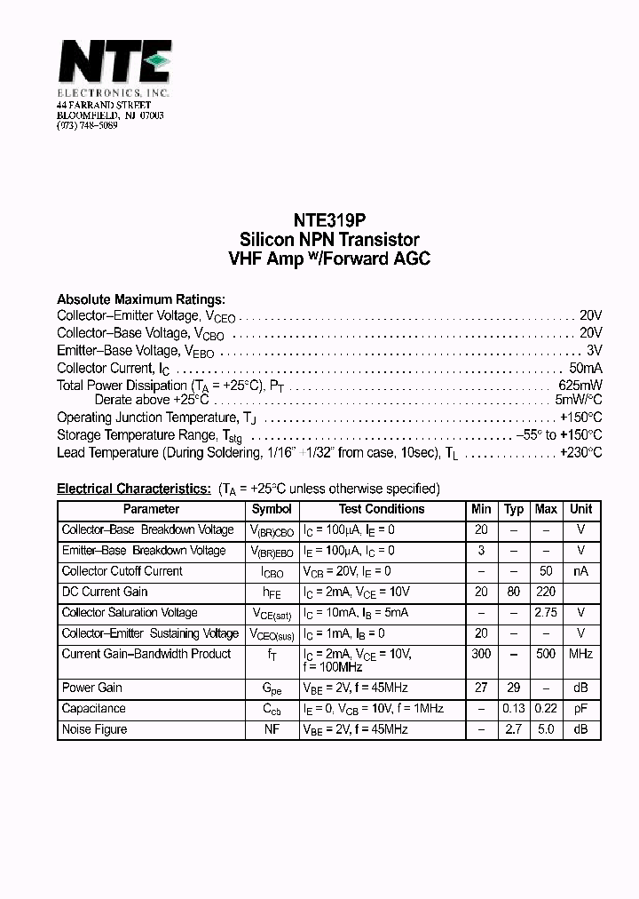 NTE319_69937.PDF Datasheet