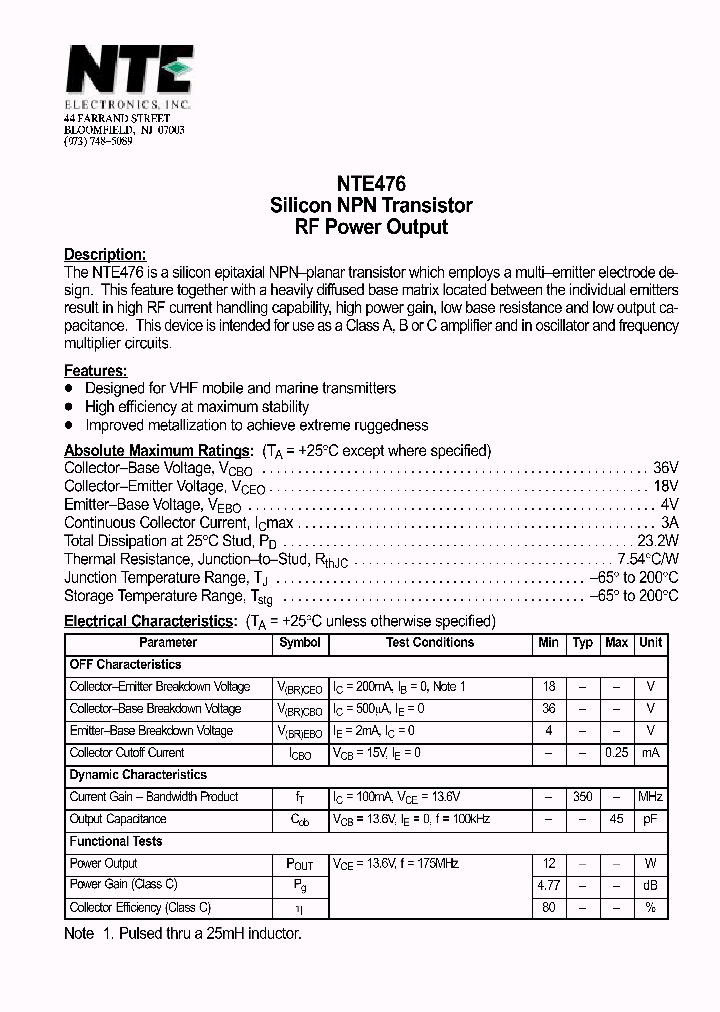 NTE476_69945.PDF Datasheet