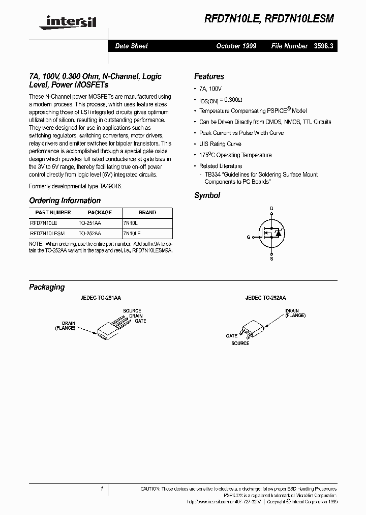 RFD7N10LE_192477.PDF Datasheet