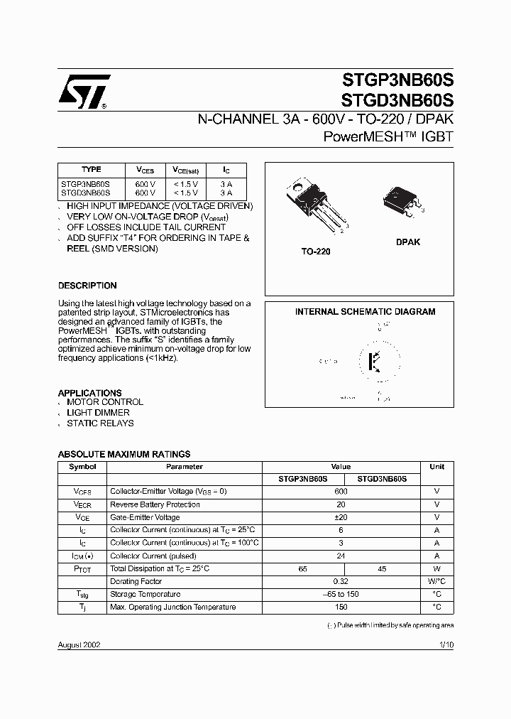 STGP3NB60S_77099.PDF Datasheet
