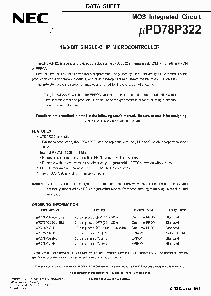 UPD78P322_96325.PDF Datasheet