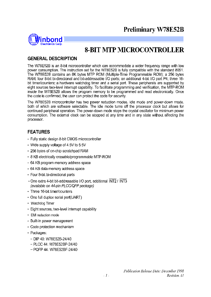 W78E52B_52546.PDF Datasheet