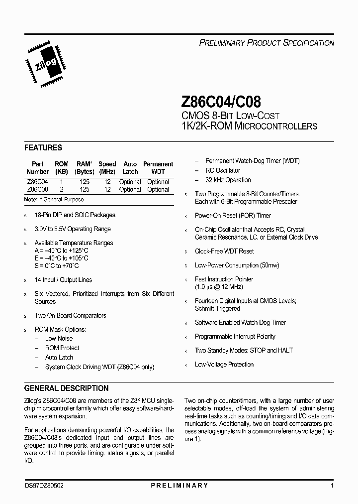 Z86C08_27260.PDF Datasheet
