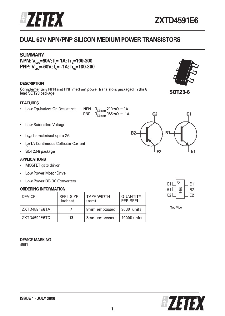 ZXTD4591E6_70754.PDF Datasheet