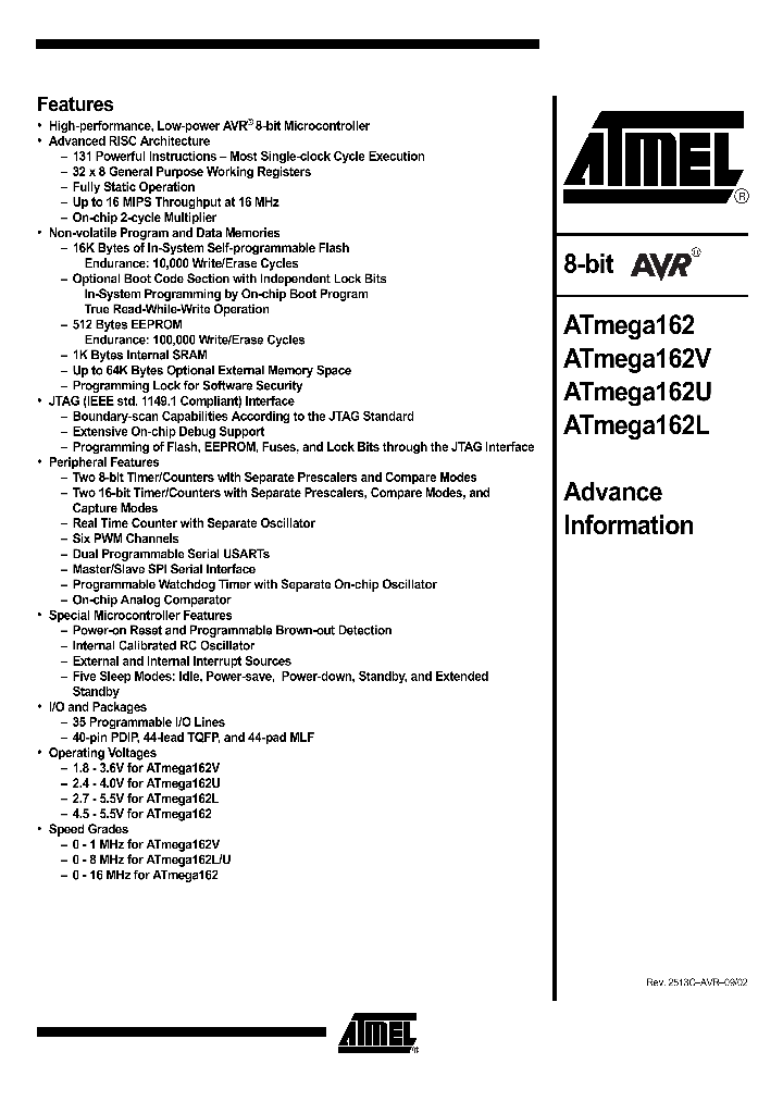 ATMEGA162V-1AC_283197.PDF Datasheet