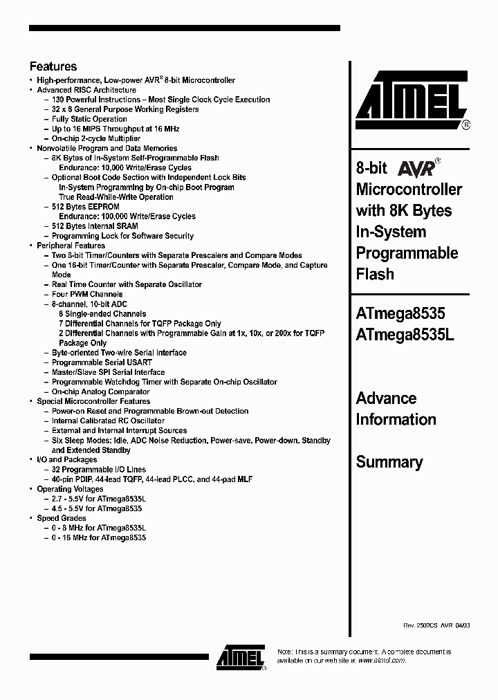 ATMEGA8535_285814.PDF Datasheet