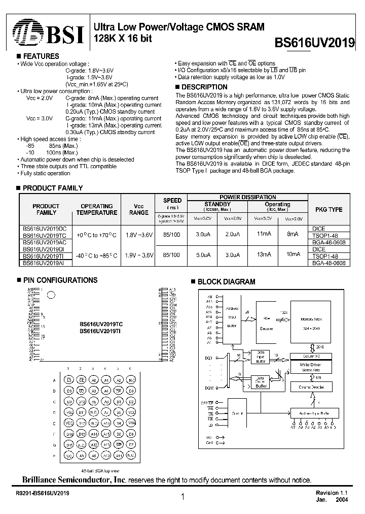 BS616UV2019_286087.PDF Datasheet