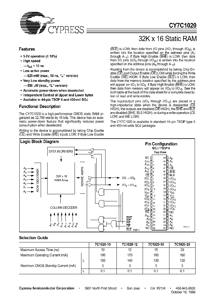 CY7C1020_259106.PDF Datasheet