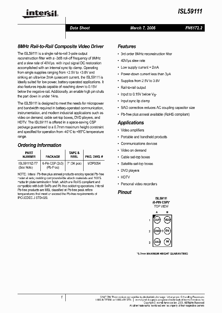 ISL59111_294168.PDF Datasheet