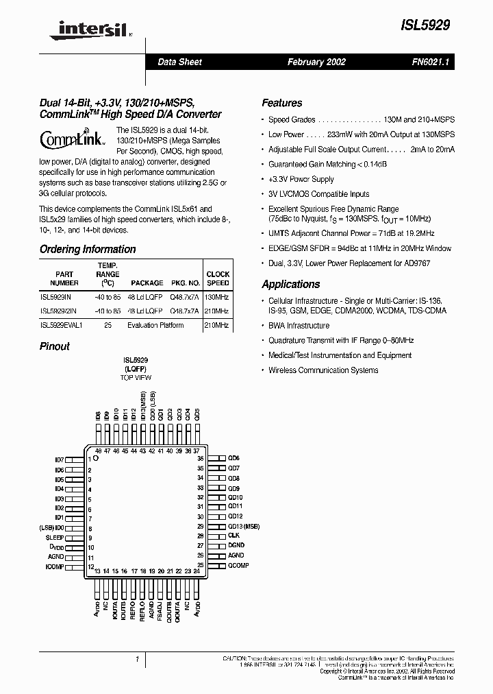 ISL59292IN_214942.PDF Datasheet