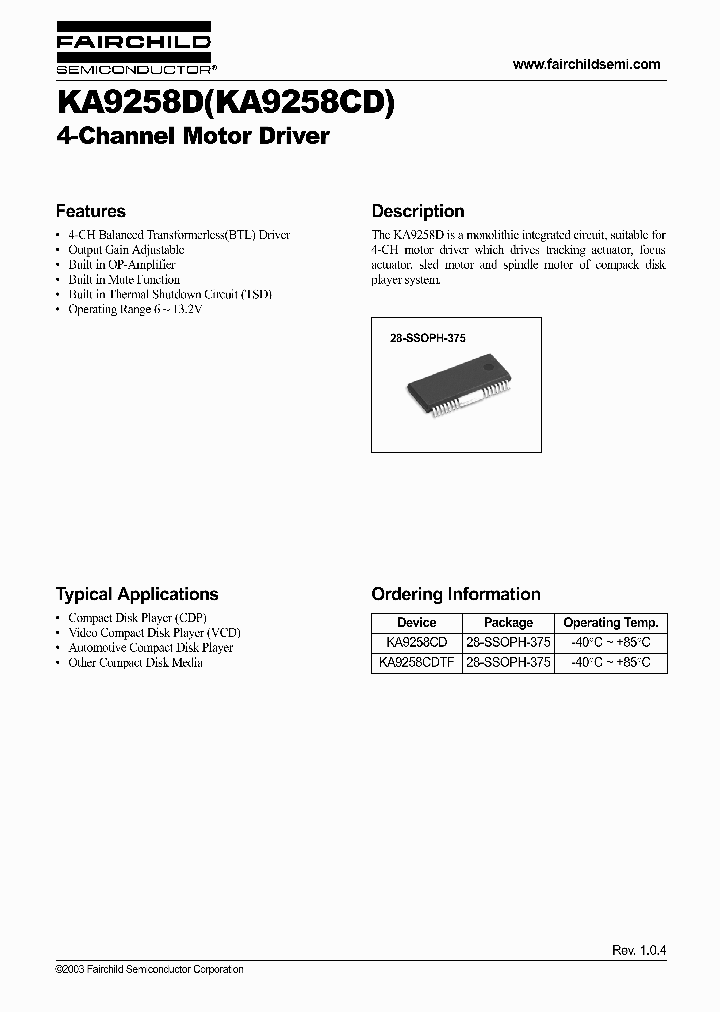 KA9258CDTF_289225.PDF Datasheet