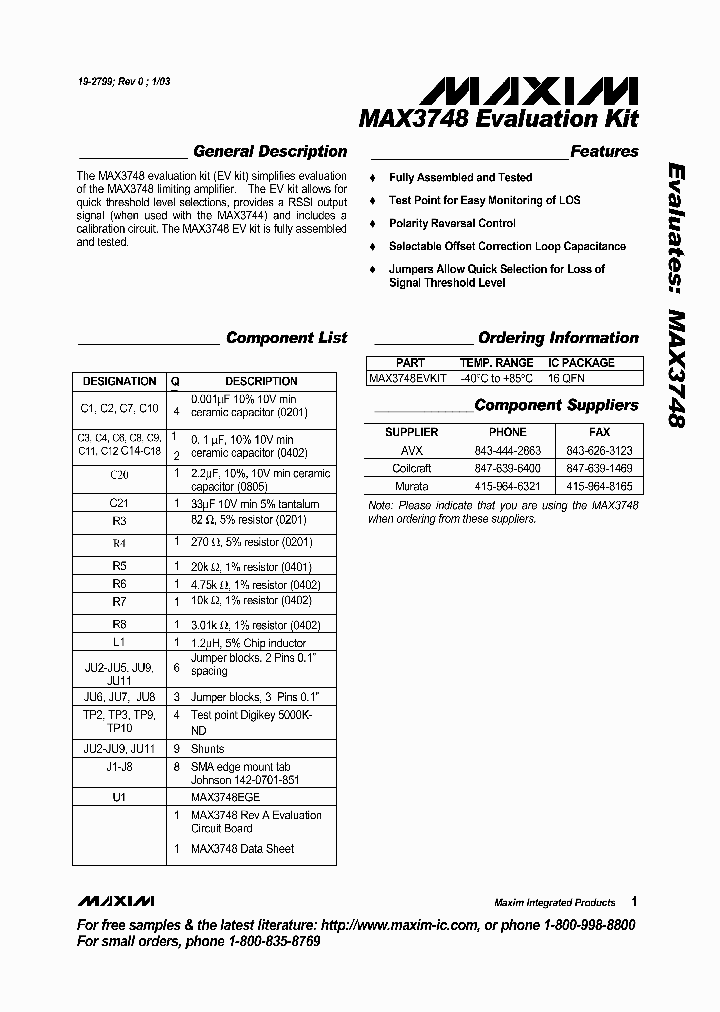 MAX3748EVKIT_275095.PDF Datasheet