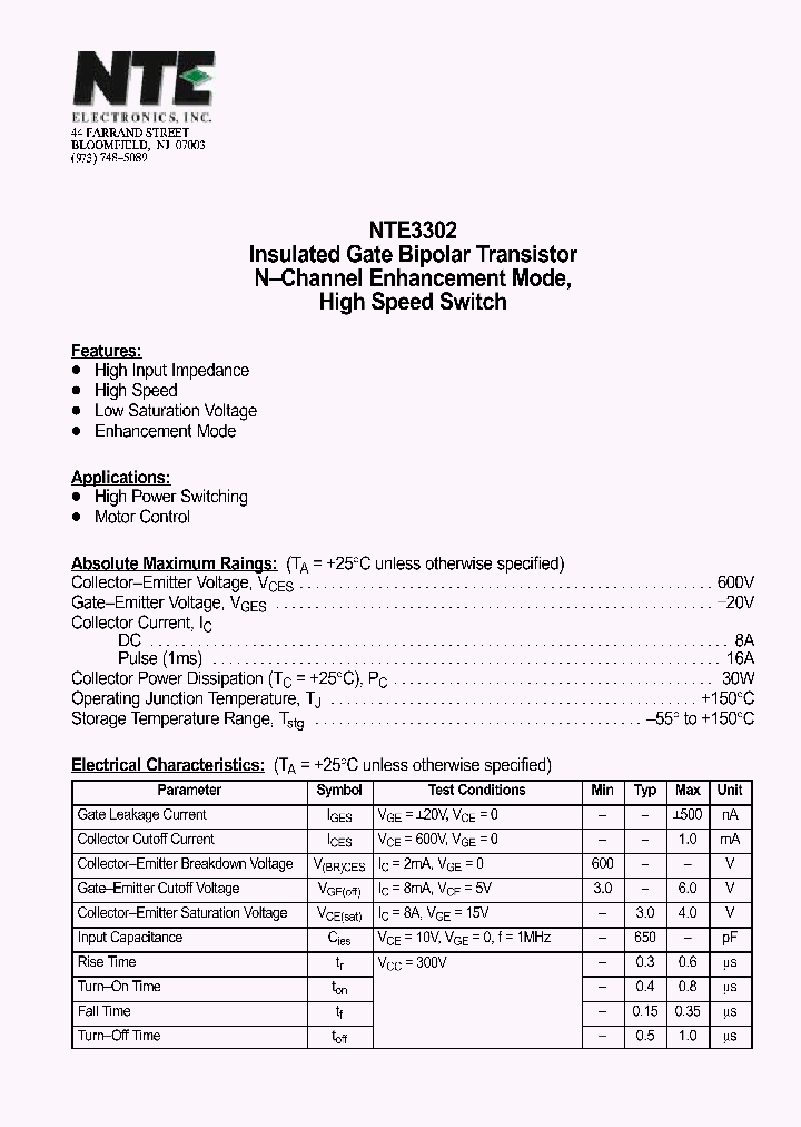 NTE3302_305393.PDF Datasheet