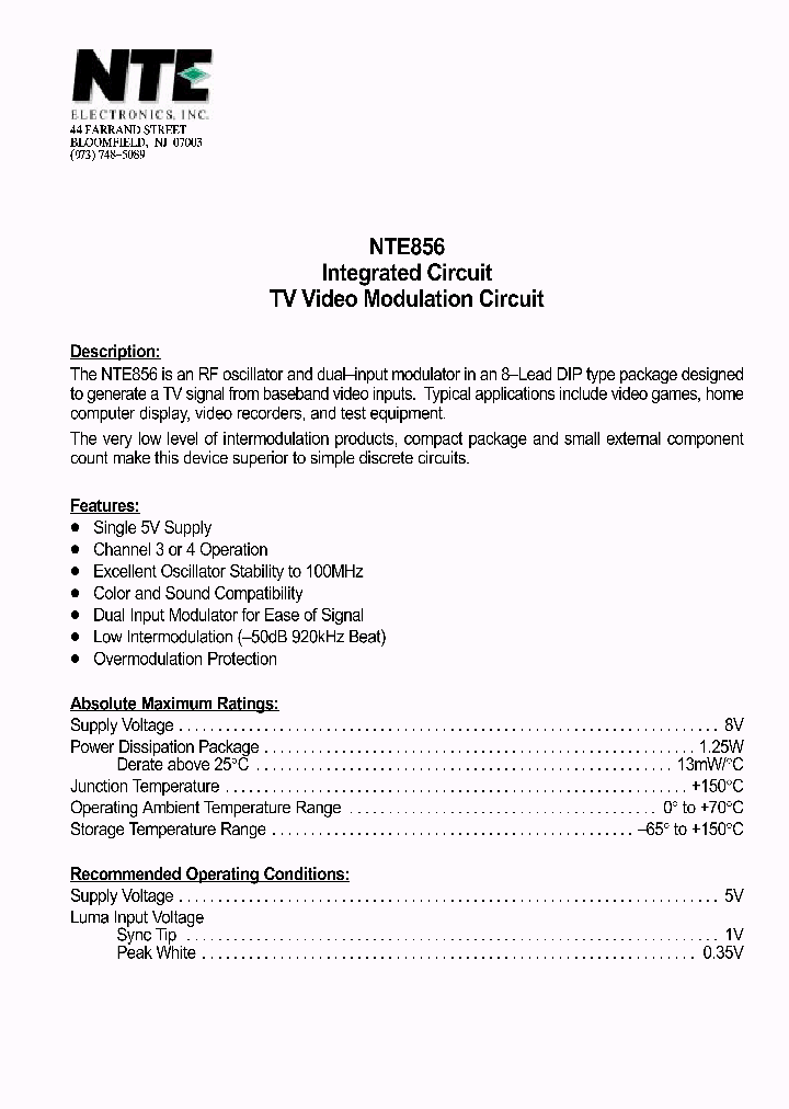 NTE856_294952.PDF Datasheet