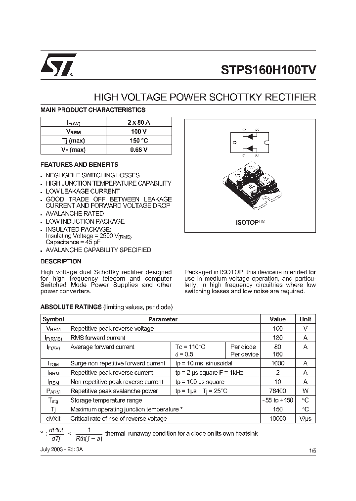 STPS160H100_275360.PDF Datasheet