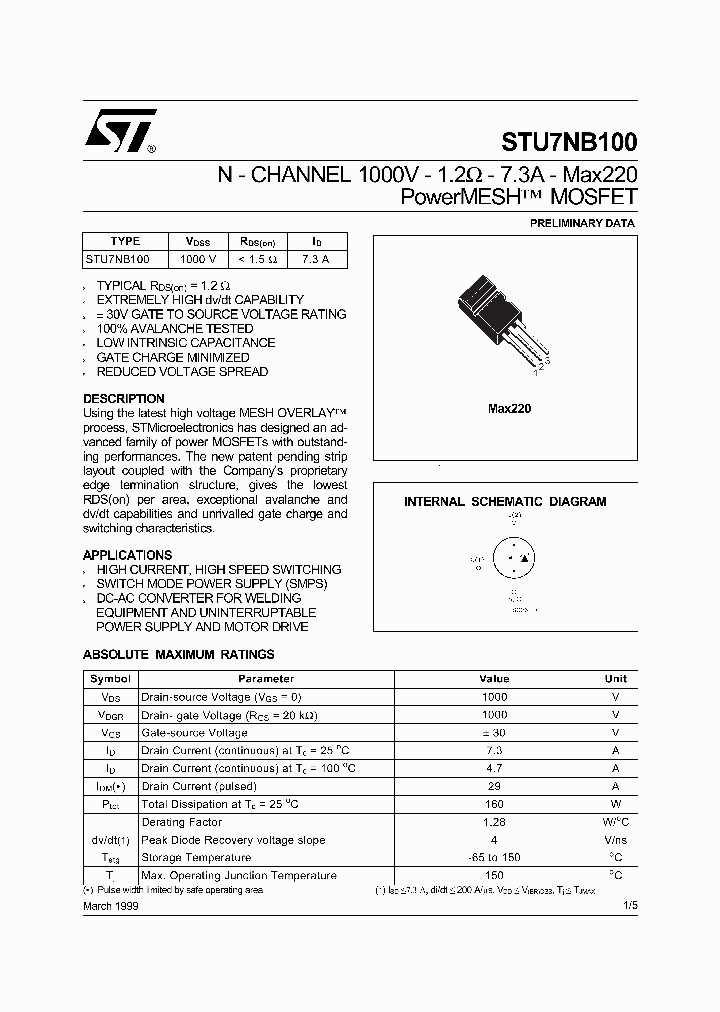 STU7NB100_216012.PDF Datasheet