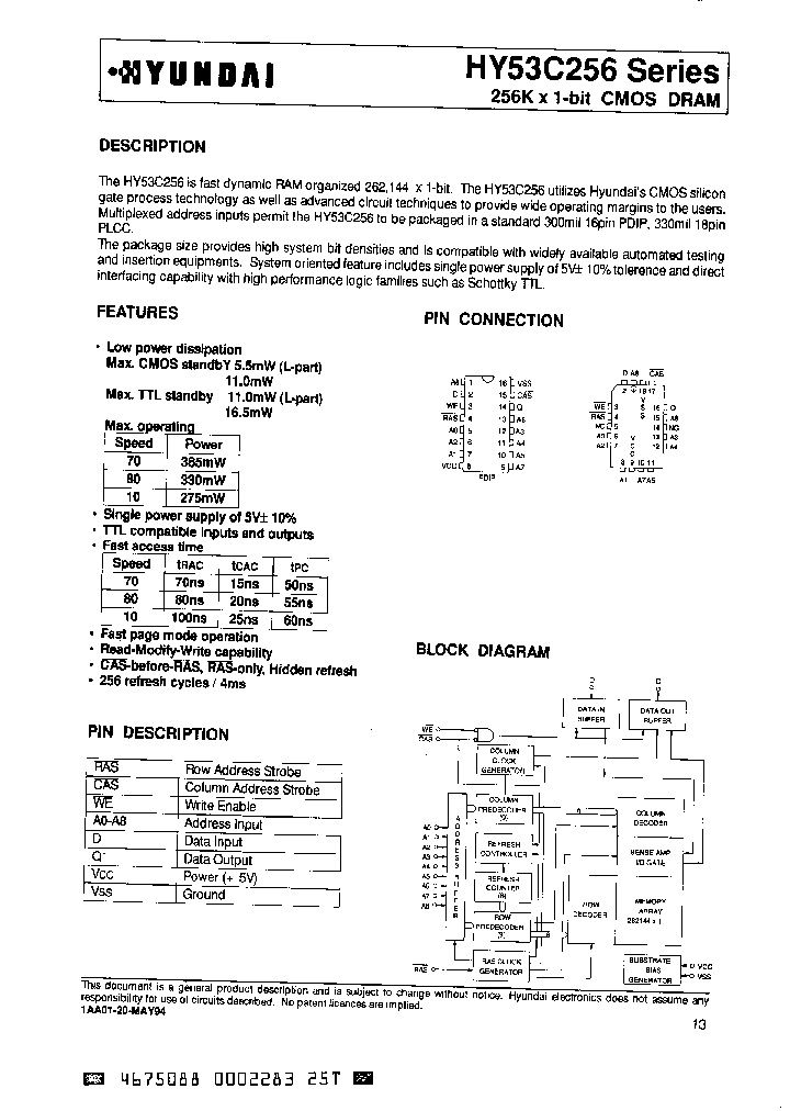 HY53C256_231498.PDF Datasheet