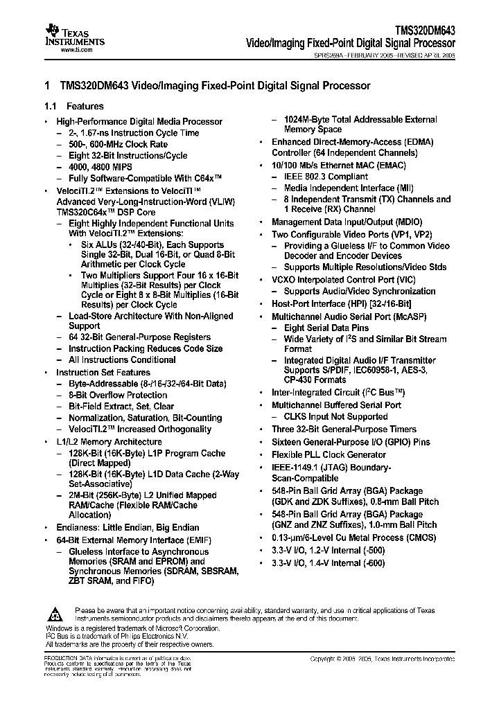 TMS320DM643_248502.PDF Datasheet