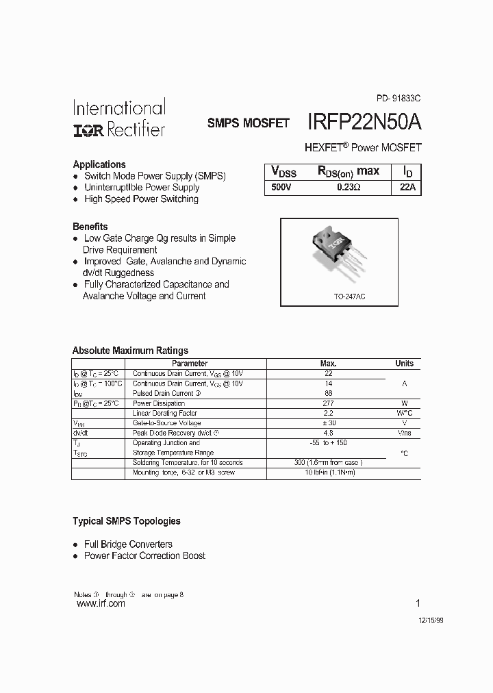 IRFP22N50A_217993.PDF Datasheet