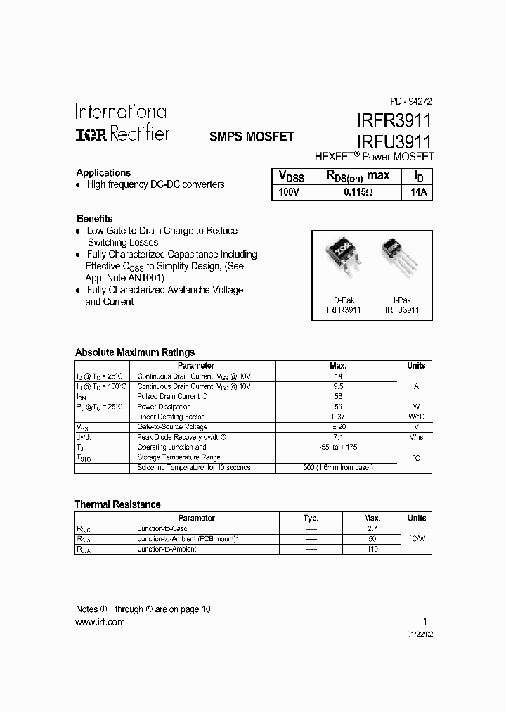 IRFU3911_227481.PDF Datasheet