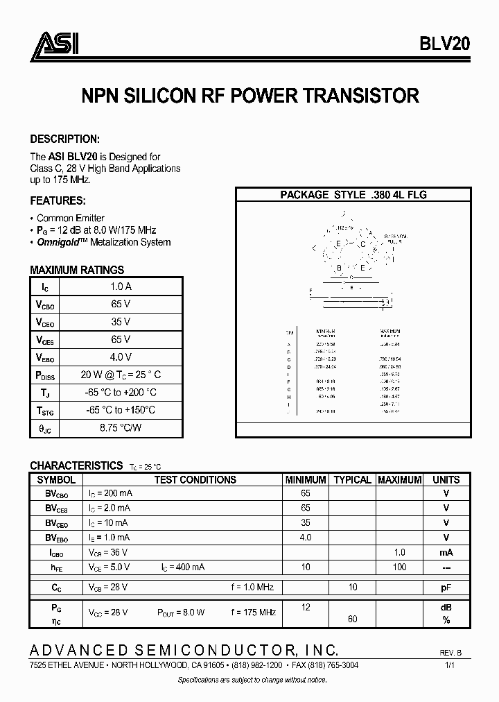 BLV20_326698.PDF Datasheet