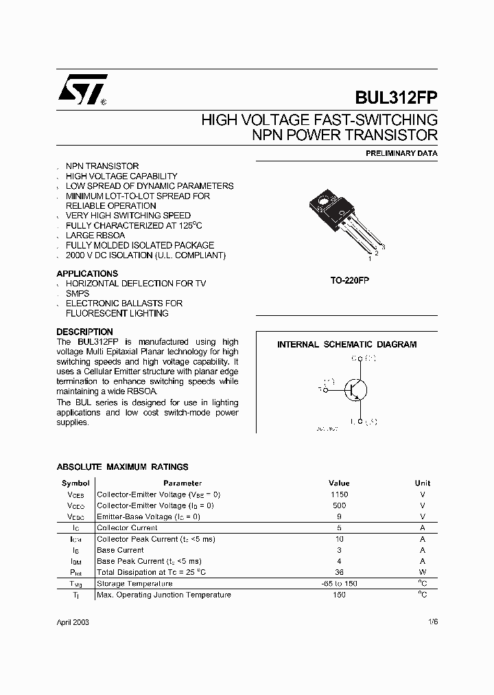 BUL312FP_306343.PDF Datasheet