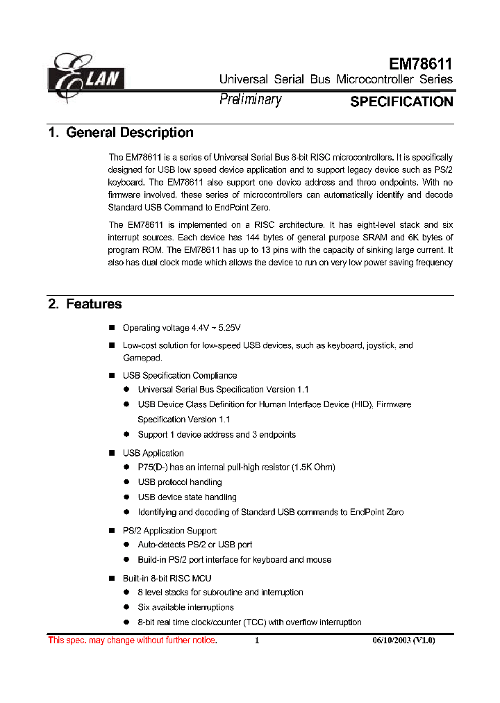 EM78611_334455.PDF Datasheet