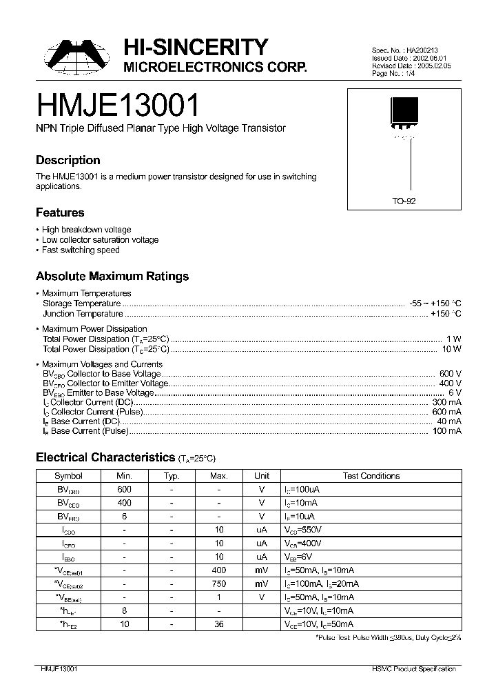 HMJE13001_196560.PDF Datasheet
