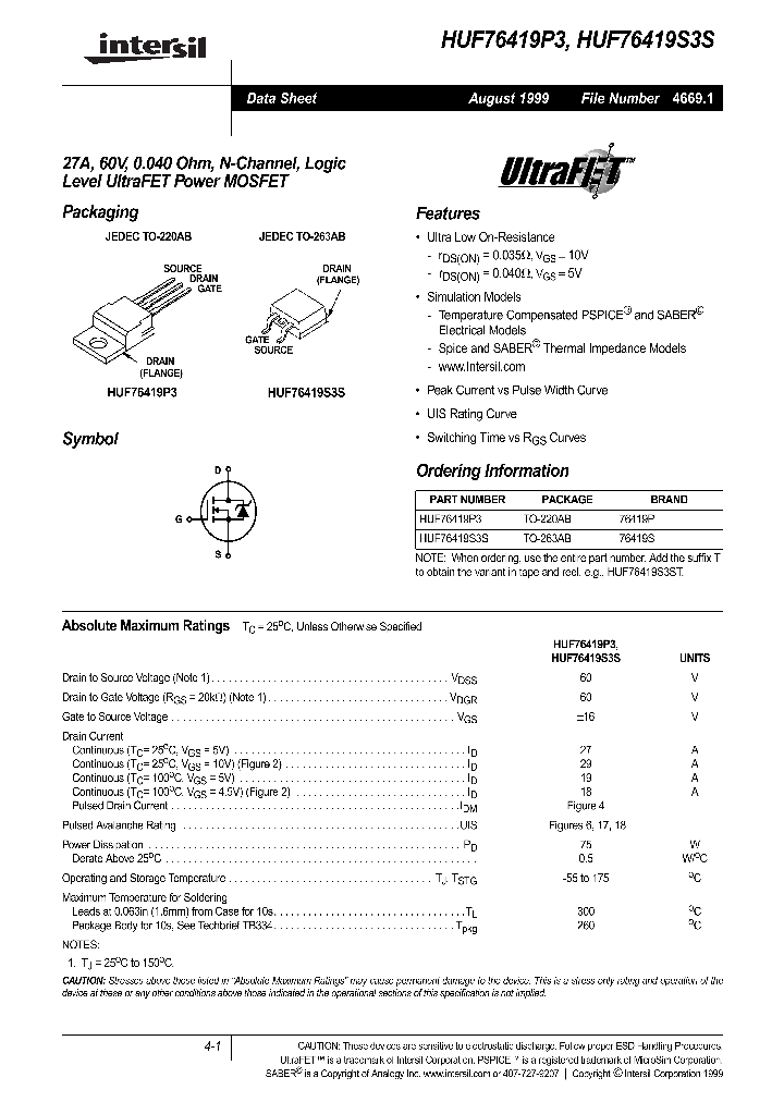 HUF76419S3S_355374.PDF Datasheet