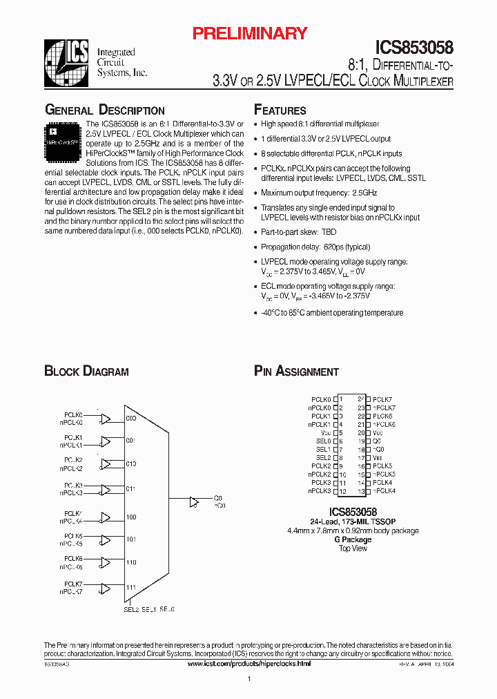 ICS853058_359870.PDF Datasheet