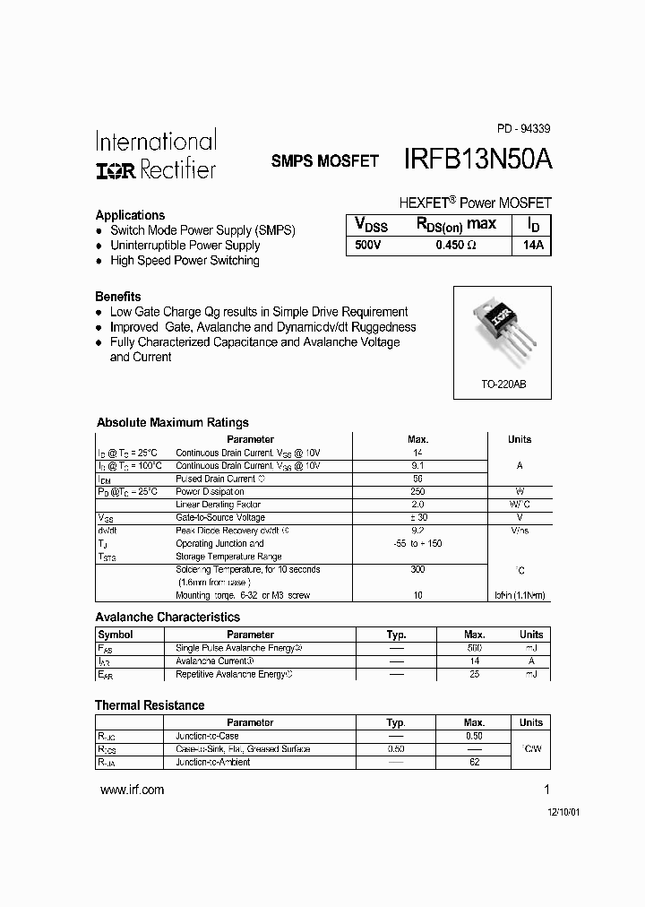 IRFB13N50A_322078.PDF Datasheet