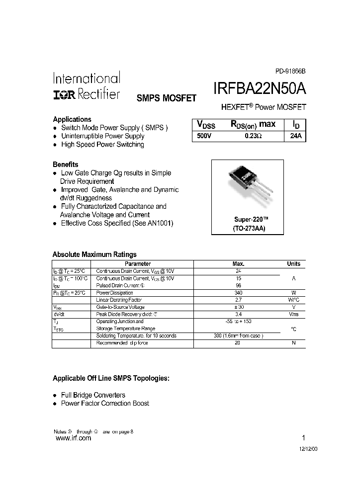 IRFBA22N50A_311121.PDF Datasheet