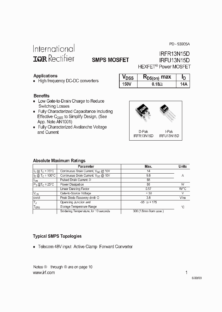 IRFR13N15D_348966.PDF Datasheet