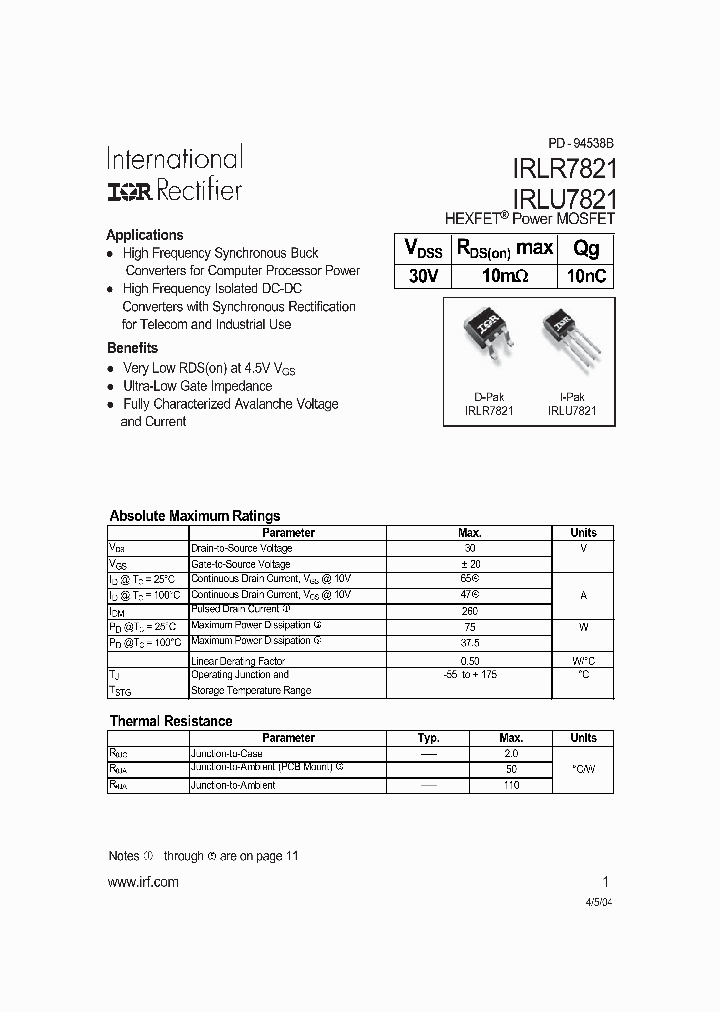 IRLR7821_341318.PDF Datasheet