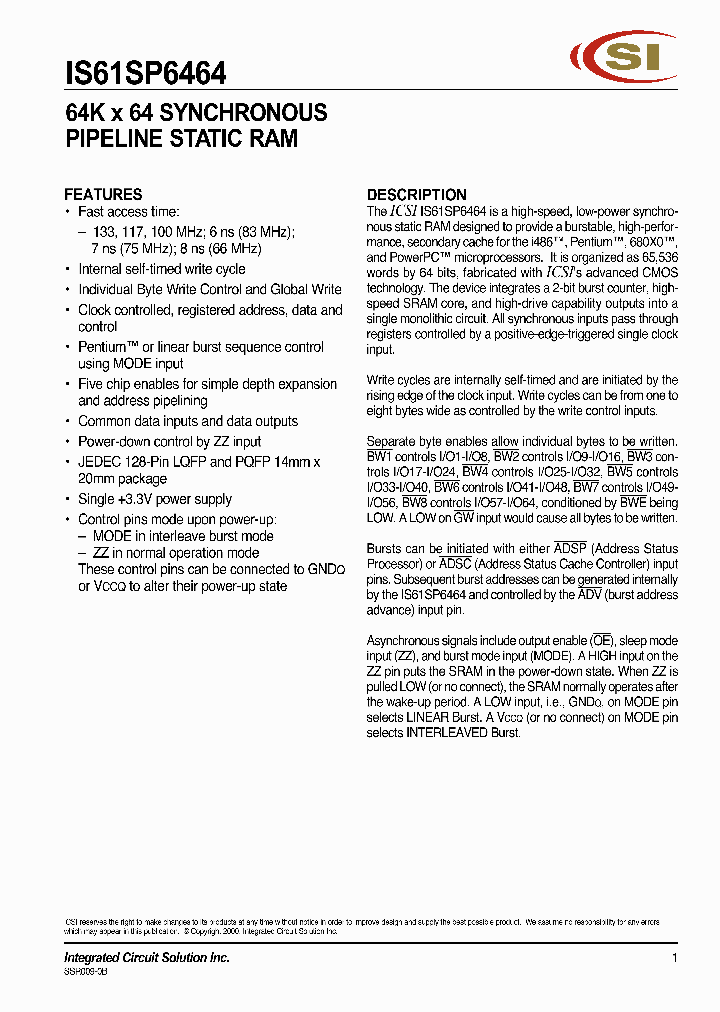 IS61SP6464_316611.PDF Datasheet